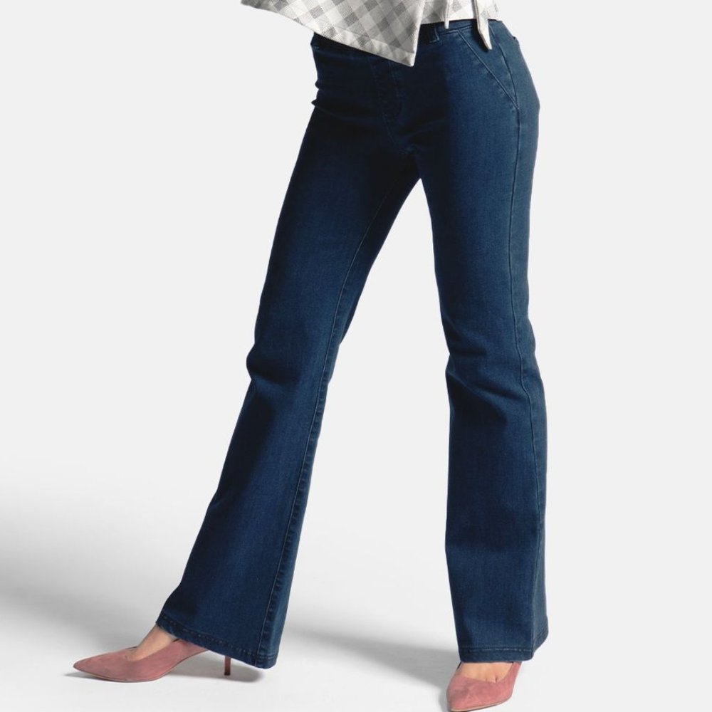 BETABRAND Yoga Denim High Rise Boot Cut Jeans in Dark Indigo - Size XL